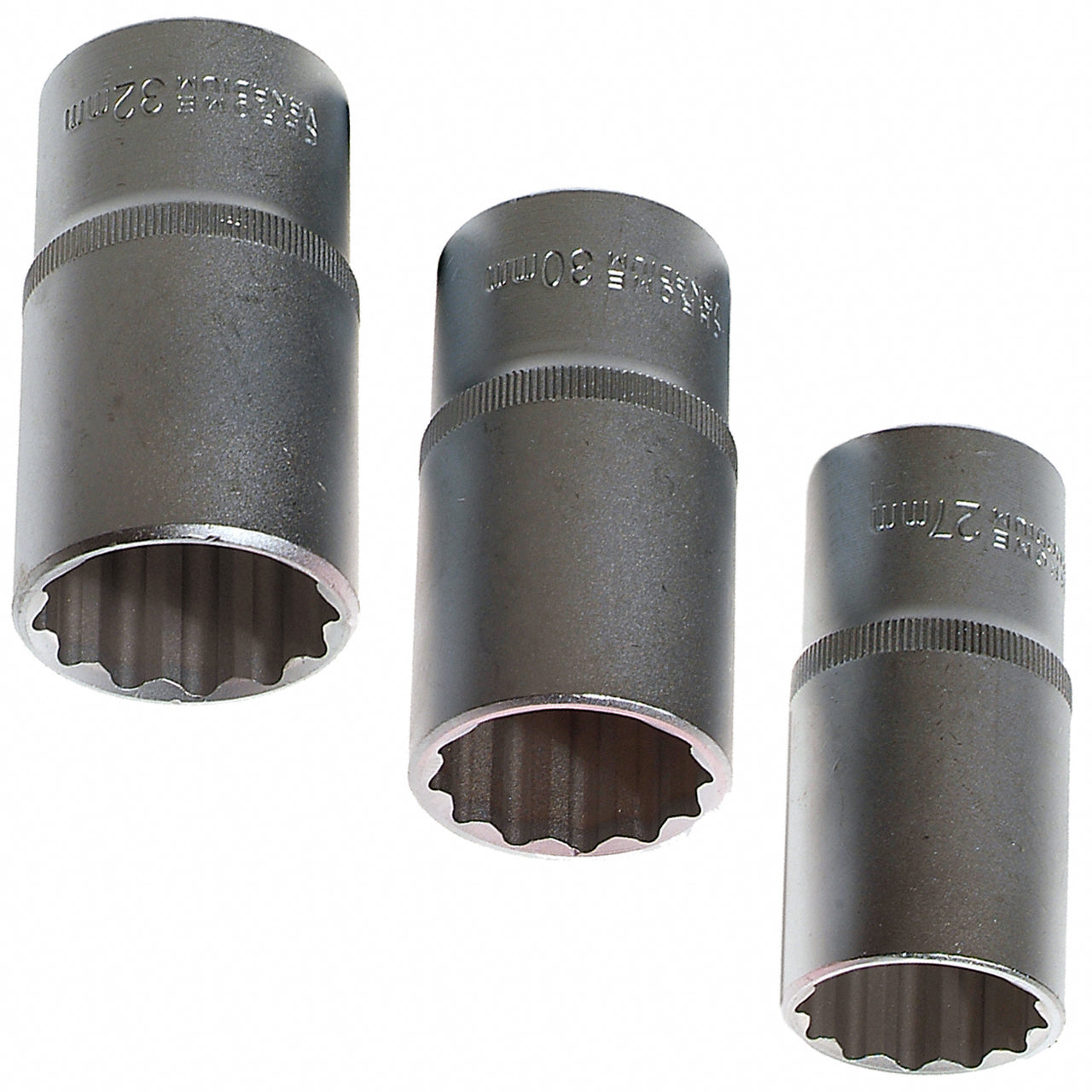 3 x Lange 12-KANT Steckschlüsseleinsätze Stecknuss VIELZAHN Nuss 27 30 32 mm