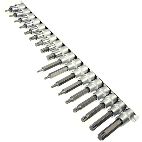 19 x LANGE  KURZE TORX Schraubendreher-Einsätze T-Profil 1/2" T20-60 auf Leiste